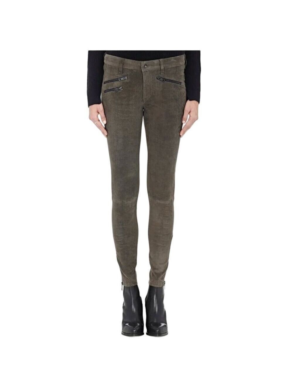 Rag & Bone Women’s 100% Lamb Leather Moto Pants with Zippers in Desert Camo - 25